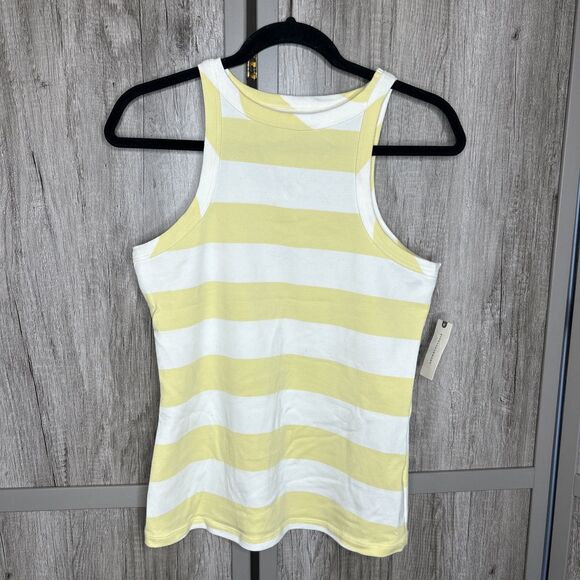 Maeve Tank Top Wide Stripes White Yellow Racer Back Size L NEW - Picture 1 of 6